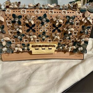 Zac posen Elegant Floral Embellished Tan Bag